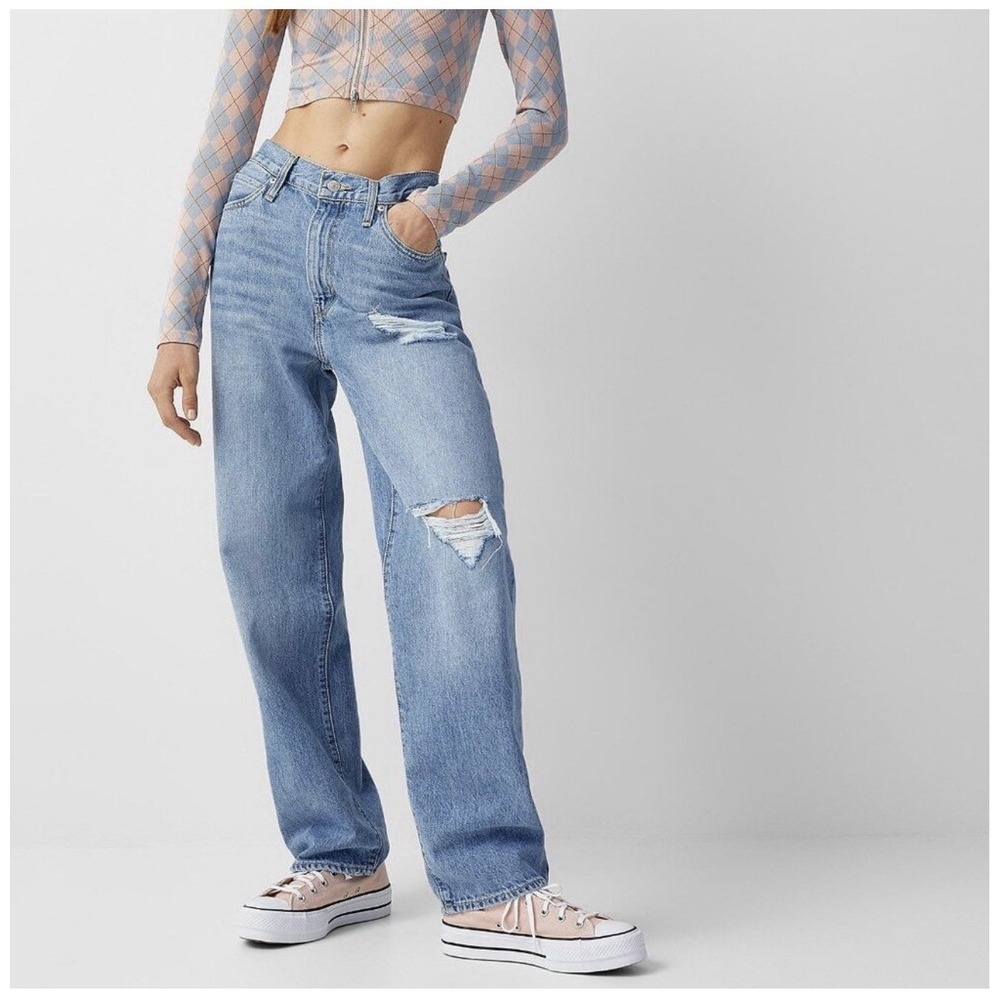 Levi's 94 Baggy Jeans Womens 32 Medium Wash Distressed Denim